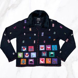 Studio FaLaLa Women's Embroidered &‎ Beaded Christmas Cardigan, Size S